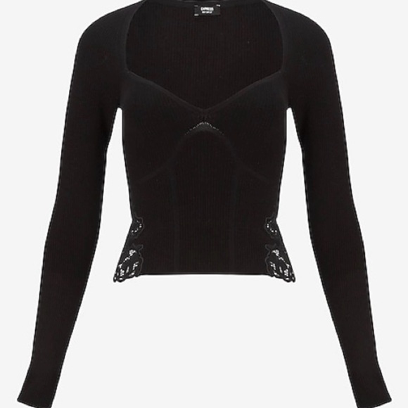 EXPRESS Black Body Contour Cropped Sweater with Lace Detail- NWT-XL - Picture 14 of 15